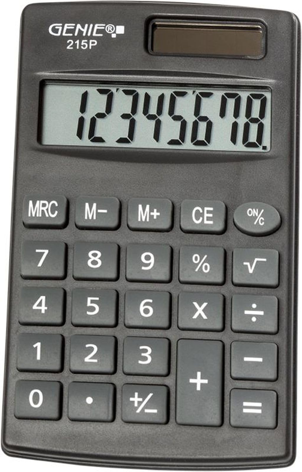 Genie Calculatrice 215 Chiffres P8 Double Alimentation Solaire Pile Design Compact Gris