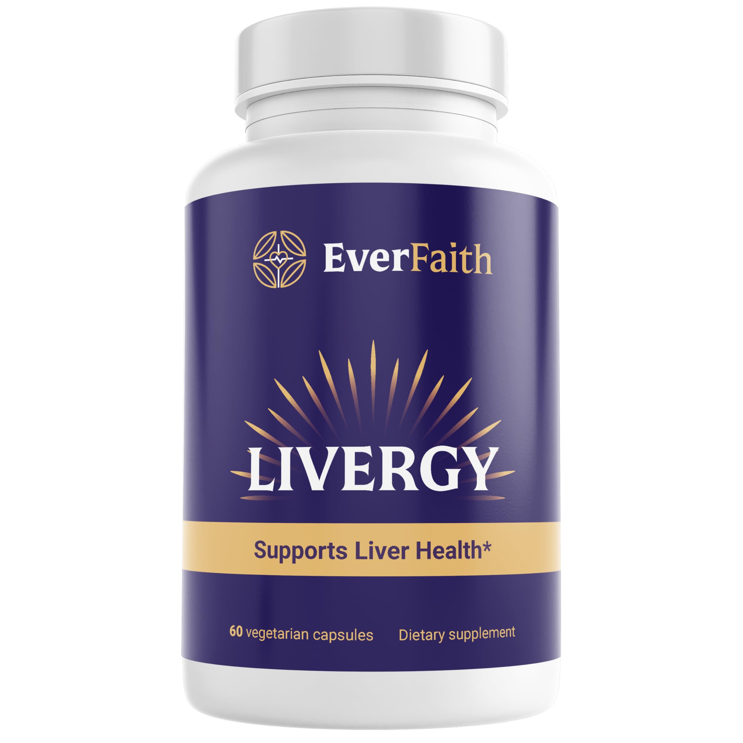 EVERFAITH Livergy - Liver Cleanse Detox & Repair - Liver Support & Health Supplement - with Milk Thistle, Beet Root Extract, Turmeric, Dandelion & More - Vegetarian, Gluten Free, Non-GMO - 60 Capsules