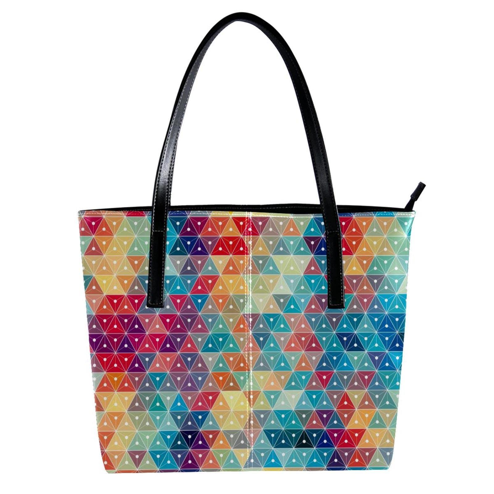 Bolso de mano de piel sintética con diseño geométrico de mosaico triángulo colorido personalizado, Varios colores