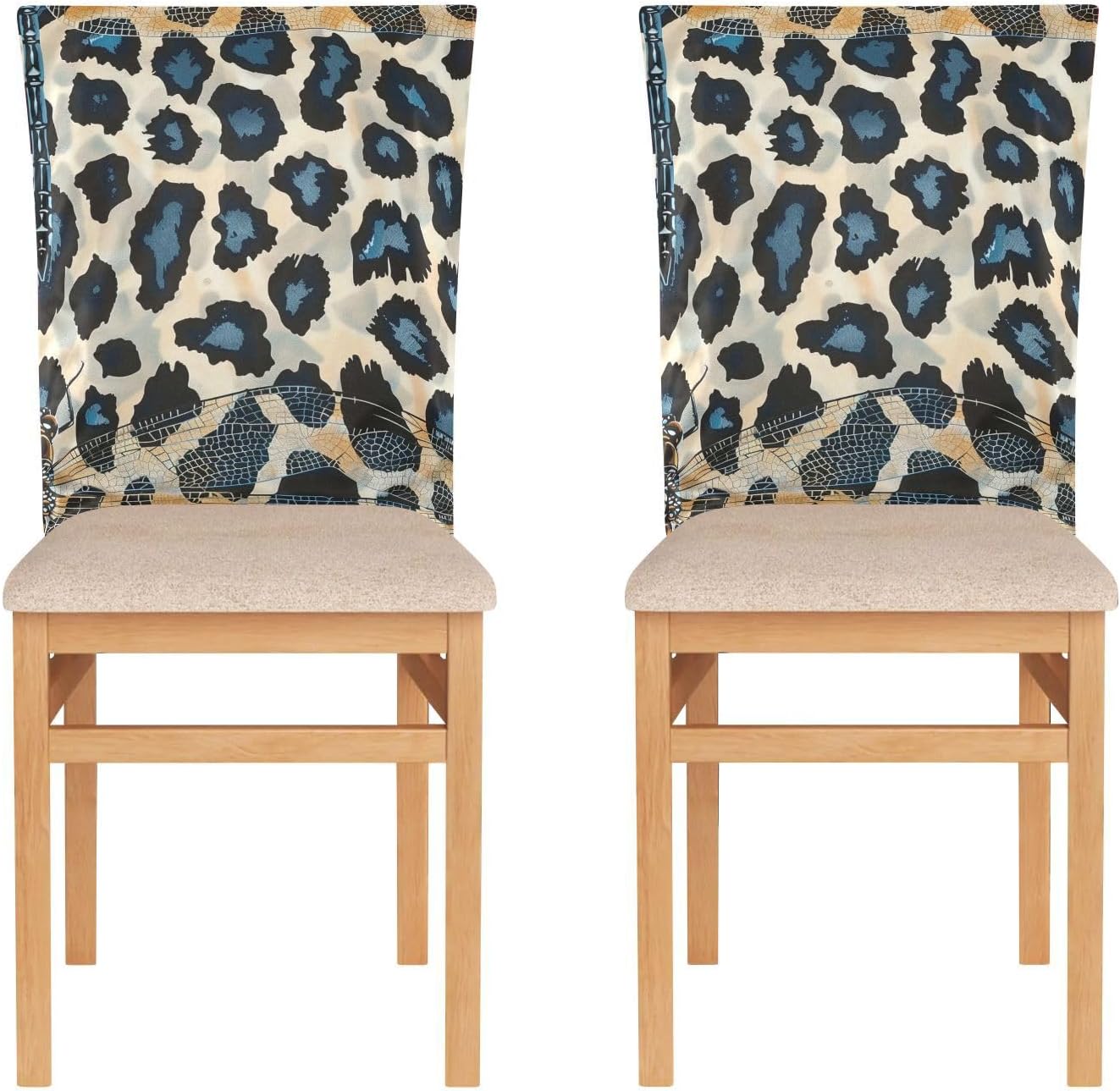 ALAZA Dragonfly Leopard Spots Chair Back Cover Set of 6, Washable Reusable Removable Chair Slipcovers Decorative Chair Cover for Home Kitchen Wedding Party