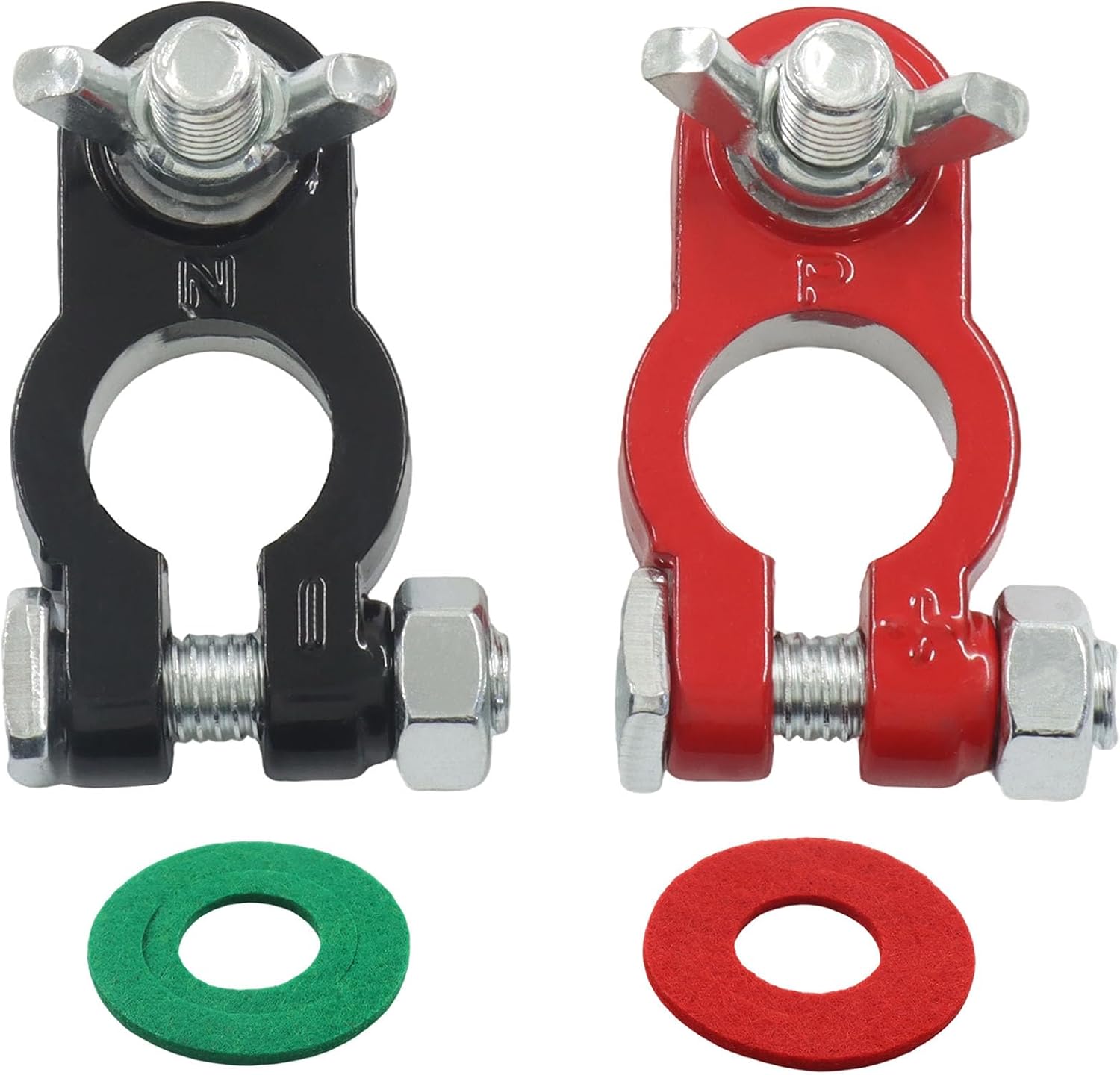 Bonsicoky Battery Terminals Connectors with 2 Washer Pads, Universal Negative & Positive Battery Cable Ends, Top Post Terminal Clamps Replacement for Car Truck Marine Boat RV