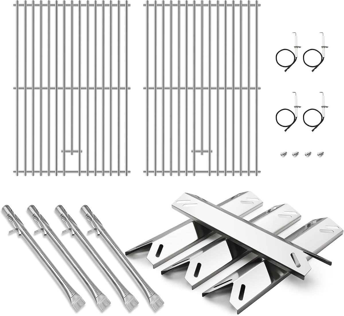 Hiorucet Grill Replacement Parts for Cuisinart GAS9456AS GAS9456ASO, Stainless Steel Grill Grate Burner Tube Heat Plate for Cuisinart Gas Grill Parts, Fits 4 Burner Gas Grill GAS9456AS Parts Cuisinart