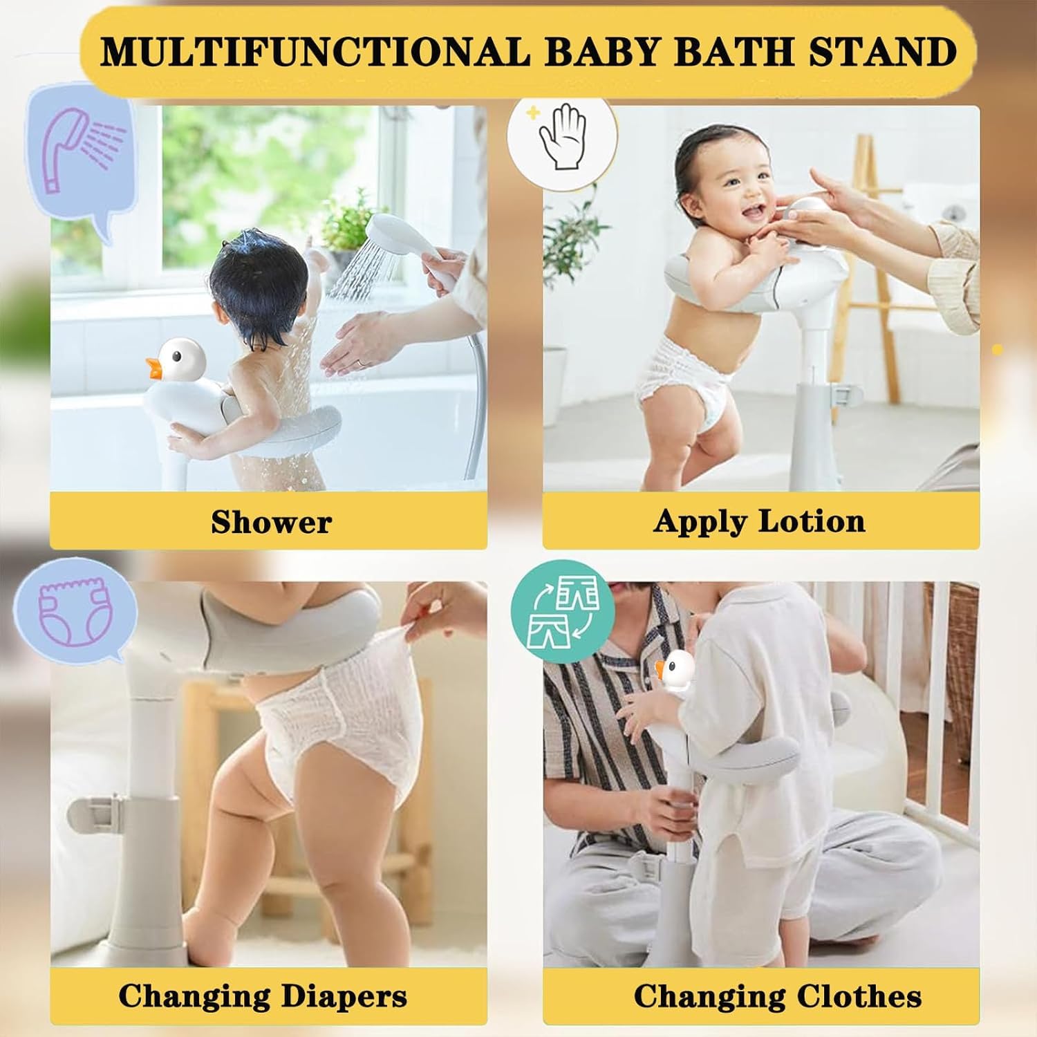 Calyrex Adjustable Baby Shower Stand, Baby Bath Stan, Free Standing Baby Shower Stan with Adjustable Height and Safety Handle, Foldable Compact Bathtub with Stan for Babies 6-36, - Image 3 thumbnail