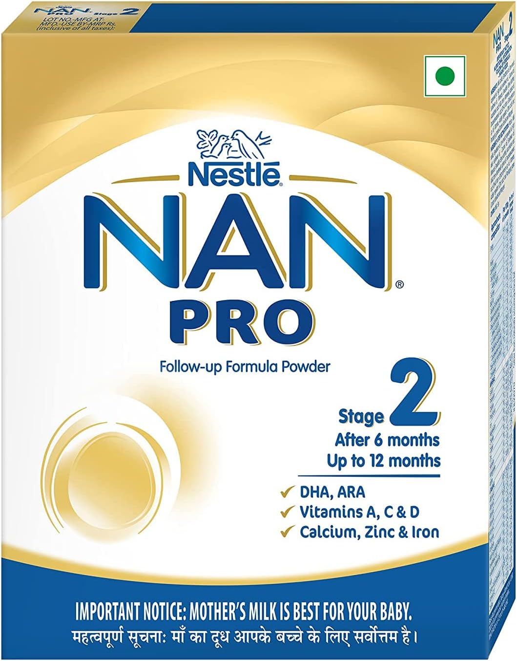 Nestlé NAN PRO 2 Follow-up Formula Powder - After 6 months, Up to 12 months, Stage 2, 400g Pouch in Box
