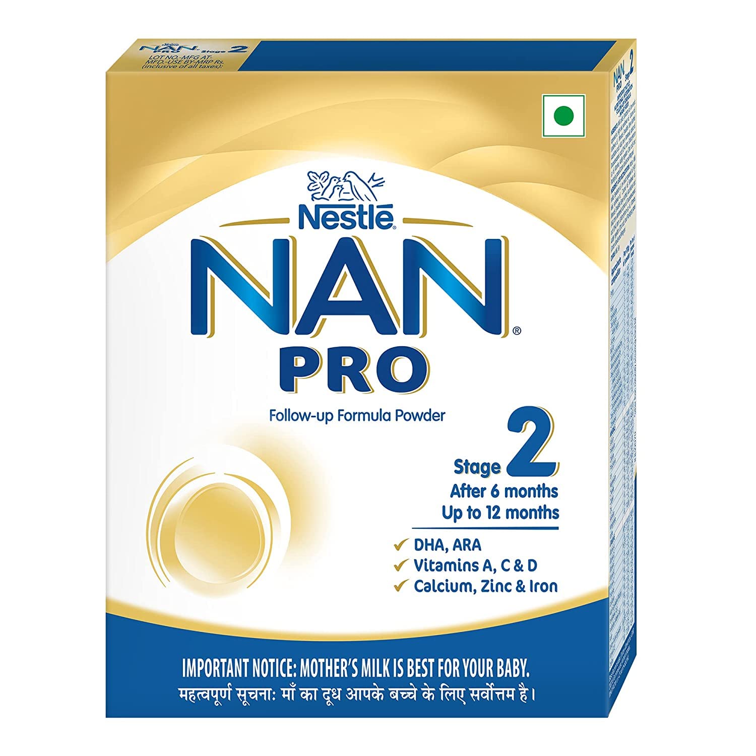 Nestlé NAN PRO 2 Follow-up Formula Powder - After 6 months, Up to 12 months, Stage 2, 400g Pouch in Box