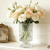Vista 9 de BLOFLO - Jarrón de vidrio en relieve, jarrones de cristal de 7 pulgadas para flores, jarrón de ramo de cristal con base grande de pedestal, jarrón