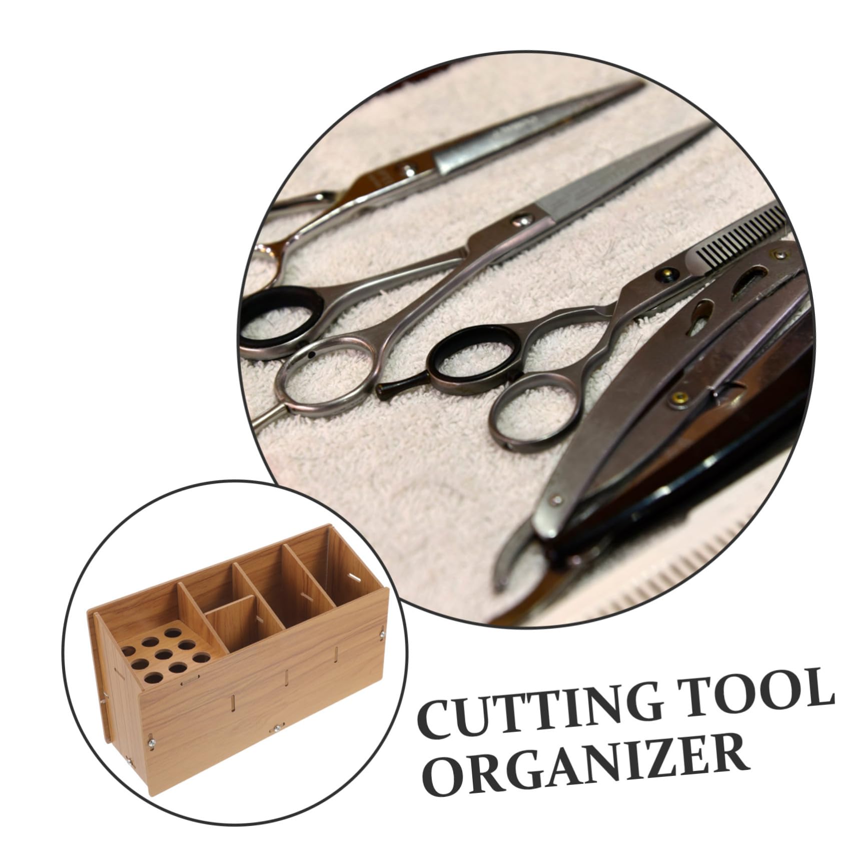 FRCOLOR Hair Styling Tool Organizer Wooden Hairdressing Comb Shear Holder Case