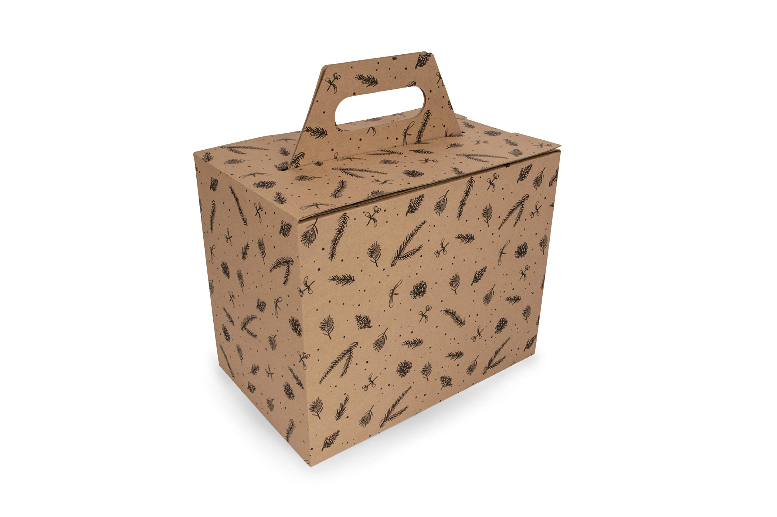 Cartón de Navidad, Embalaje con asa, Caja de regalo, Cartón de 310x200x350 mm con impresión navideña, Cartón marrón, Impresión navideña negra, Empaque fuerte, Papel de regalo, Sorpresa (15)