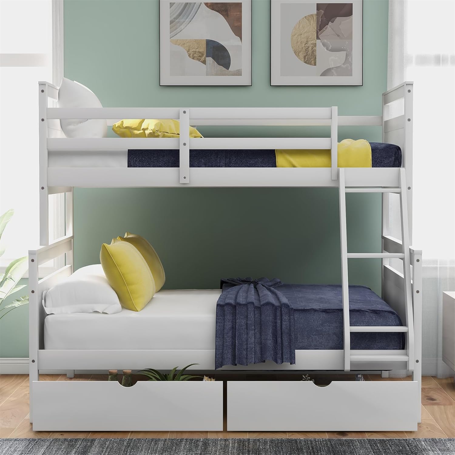 Twin over Full Size Bed Frame with FullLength Safety