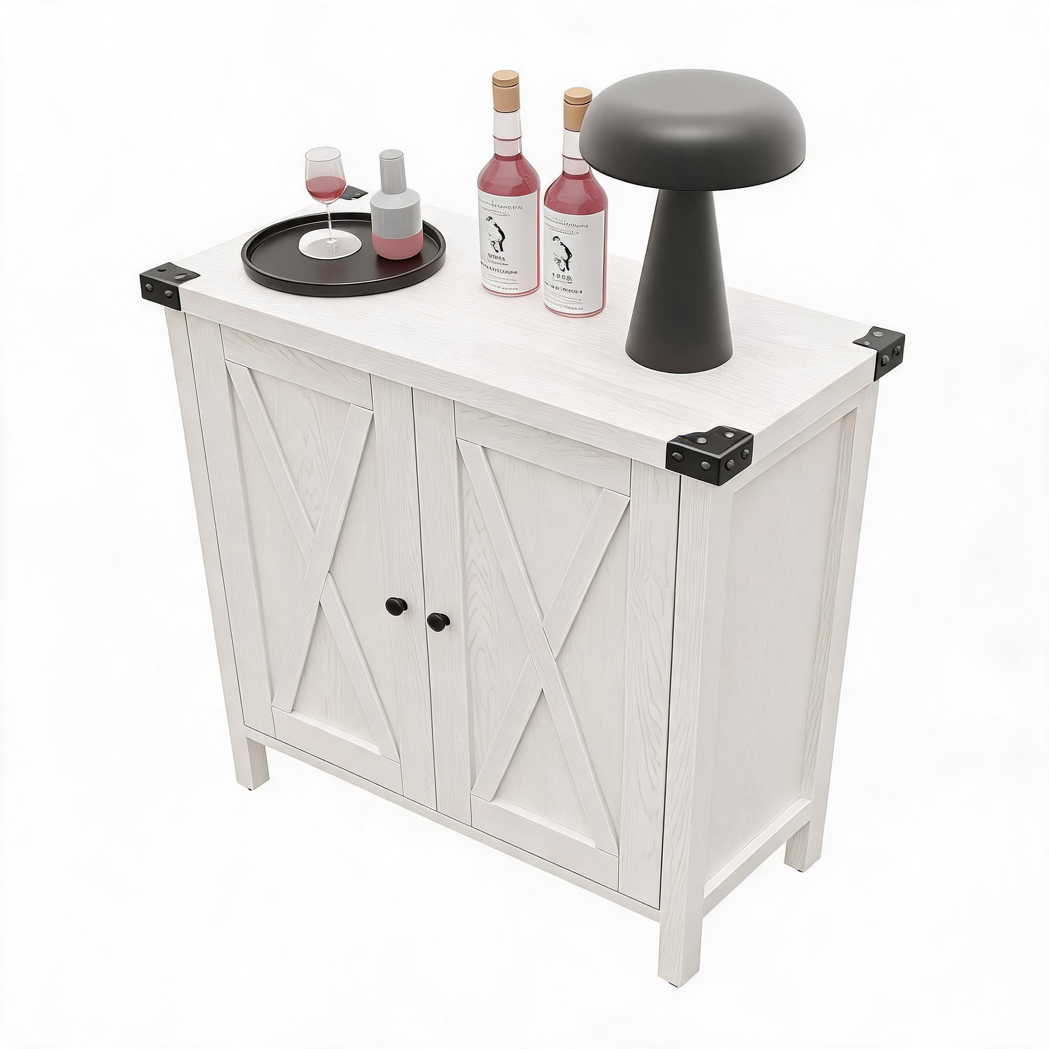 Aparador rústico de roble blanco americano de 76x40x80 cm con estantes regulables para comedor