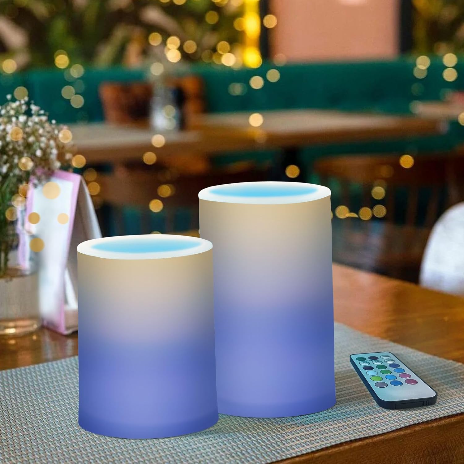 DOMIKING Orange Purple Gradient Flameless Candles with Remote Control Electric Led Candles with Timer Battery Operated Flickering Tea Light Candles for Votive Home Wedding Decoration 2 PCS