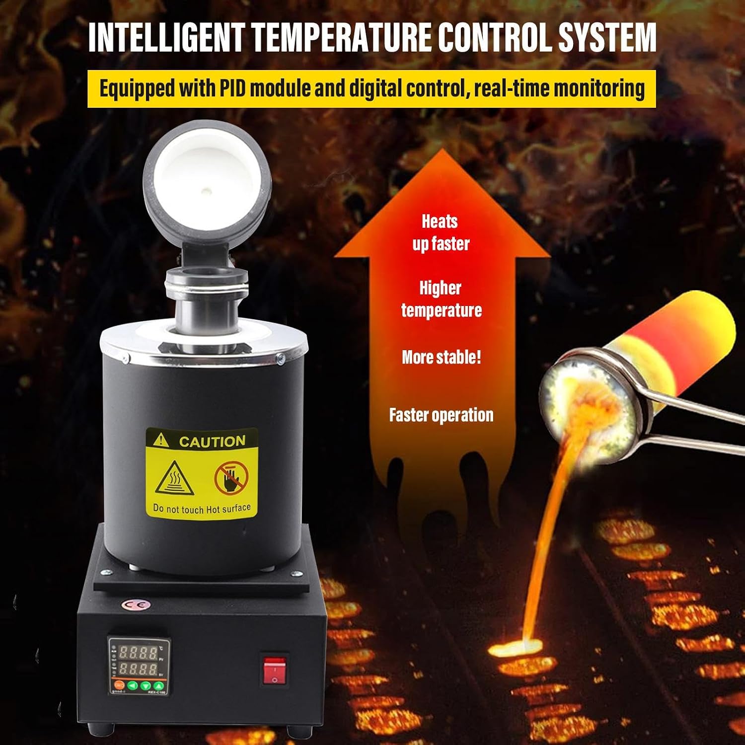 3KG Gold Melting Furnace,1500W 2102F Digital Electric Melting Furnace with Graphite Crucible for Melt Scrap,Silver,Gold,Copper,Aluminum 110V Refining Casting Furnaces,Black