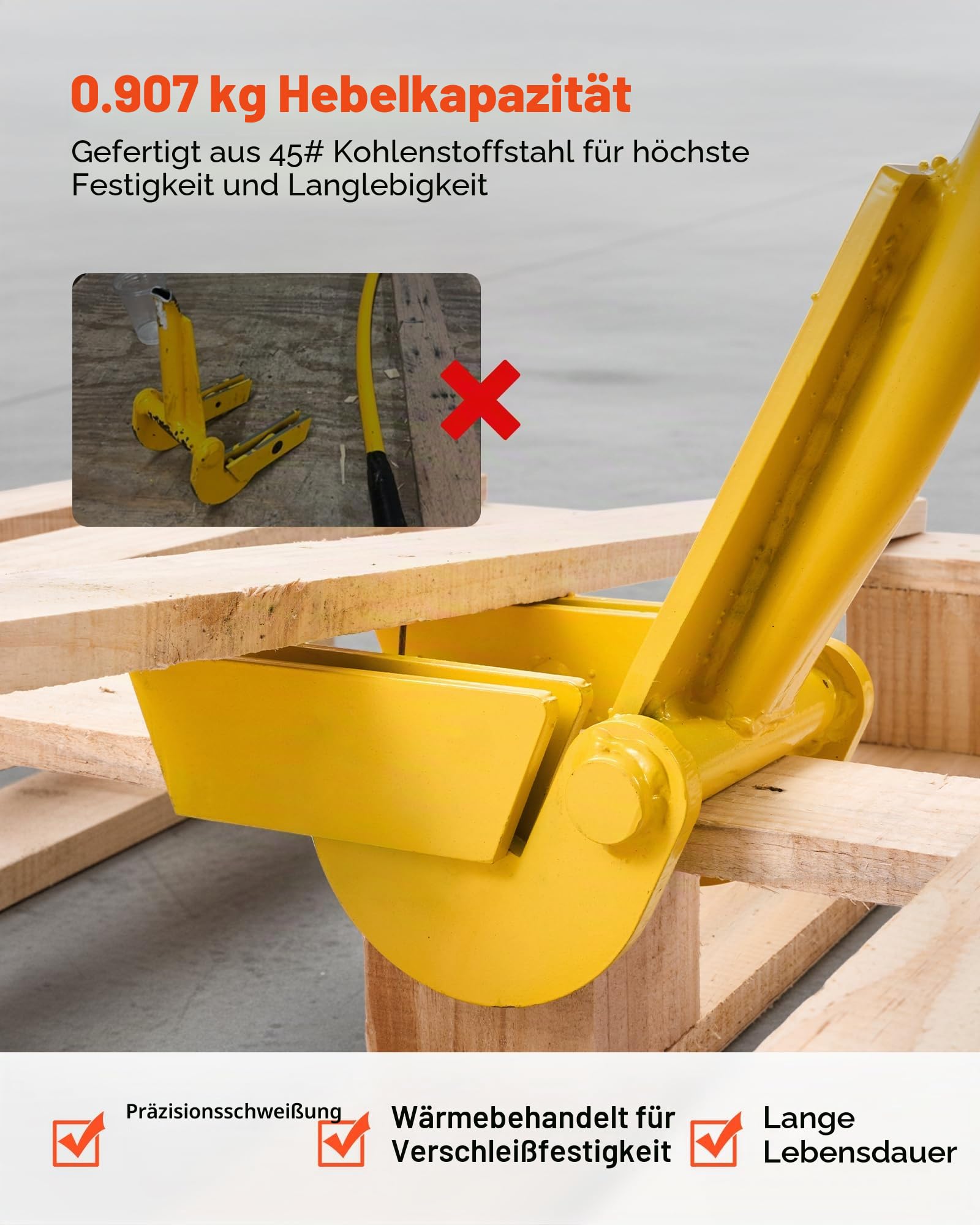 VEVOR Brecheisen 113 cm, Brechstange, 907 kg Belastbarkeit, Abbruch-& Hebelstange zum Entfernen von Terrassendielen, für Bodenbeläge, Rahmenkonstruktionen, Dächer, Verkleidungen & Trockenbauwände