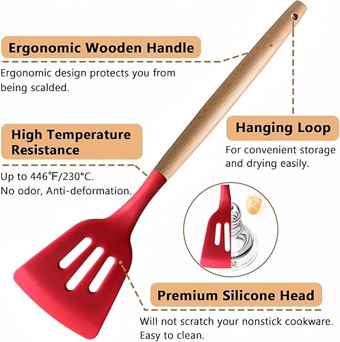 Miniatura 2 de Juego de utensilios de cocina de silicona, 5 piezas de utensilios de cocina de silicona antiadherentes para cocinar, utensilios de cocina