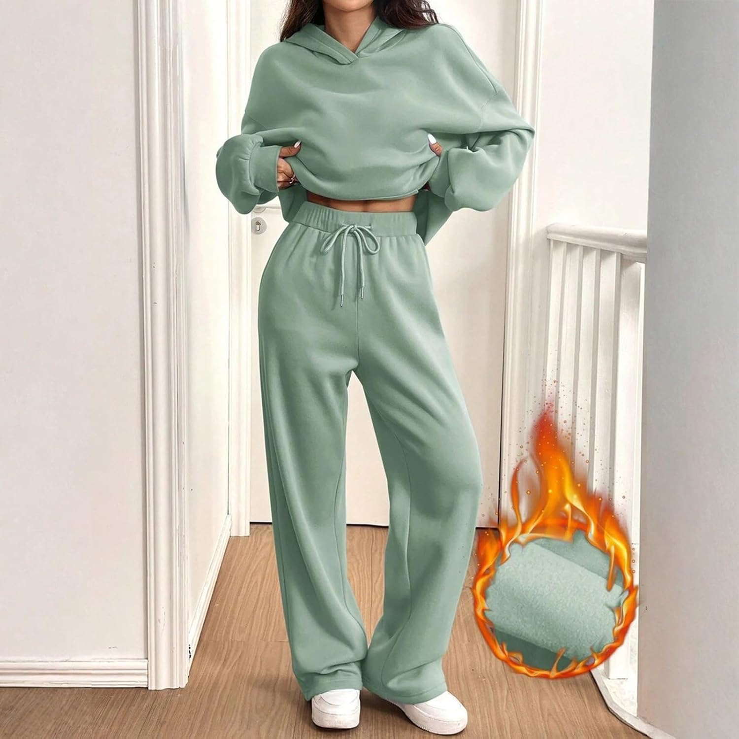Sweatsuits Women 2 Piece Outfit Lounge Sweat Suits Set Oversized Fleece Hoodies Baggy High Waist Wide Leg Sweatpants - Image 3