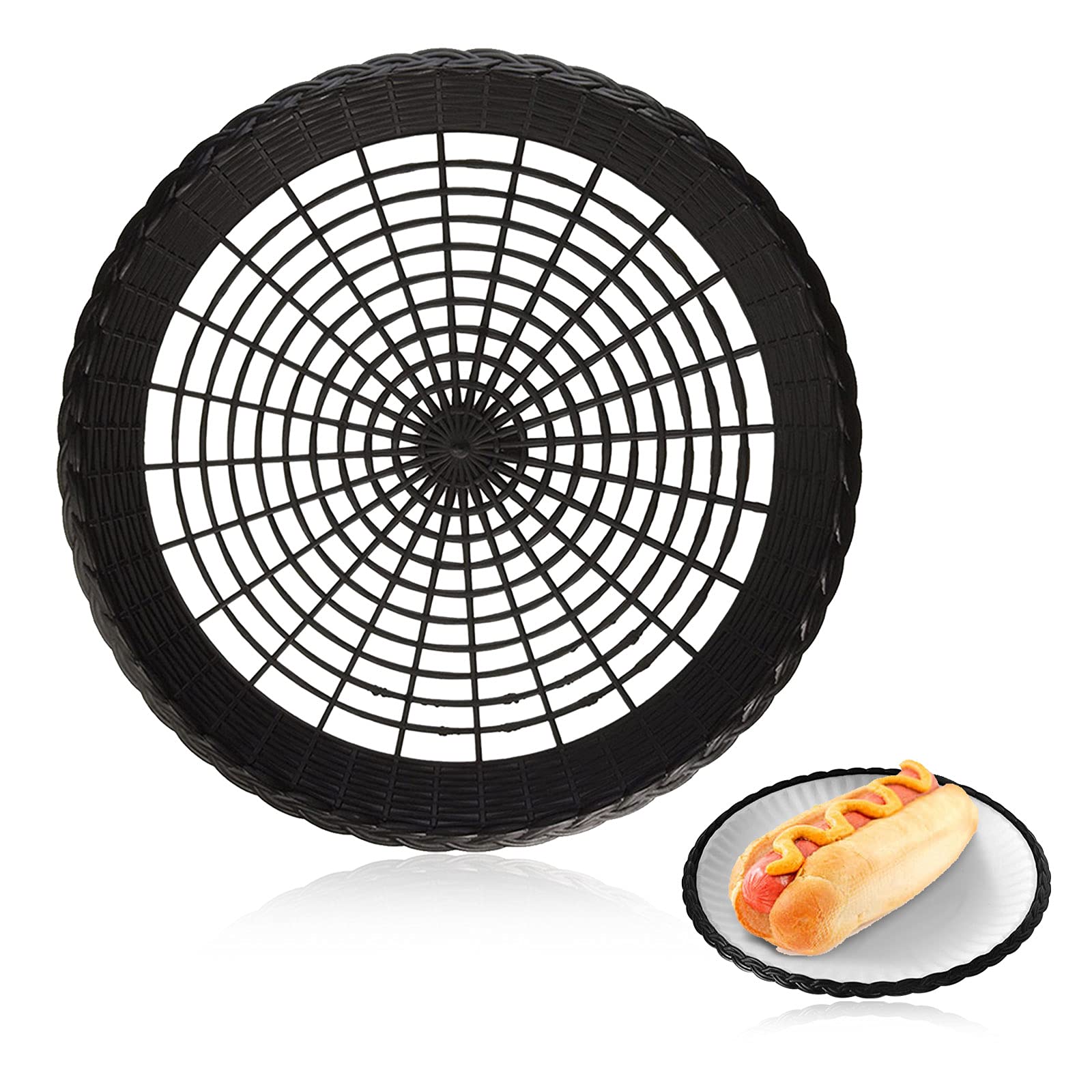 Myuilor 8 pcs Paper Plate Holder in Black - 10”Paper Plate Holders Plastic Heavy Duty - Plastic Paper Plate Holder - Reusable - Woven- Wicker Paper Plate Holders