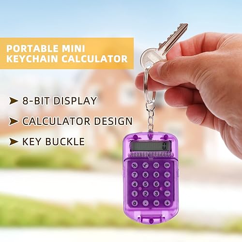 Miniatura 5 de Calculadora de llavero de 3 piezas, tamaño de bolsillo, linda calculadora kawaii con llavero, pequeña calculadora electrónica para oficina en casa
