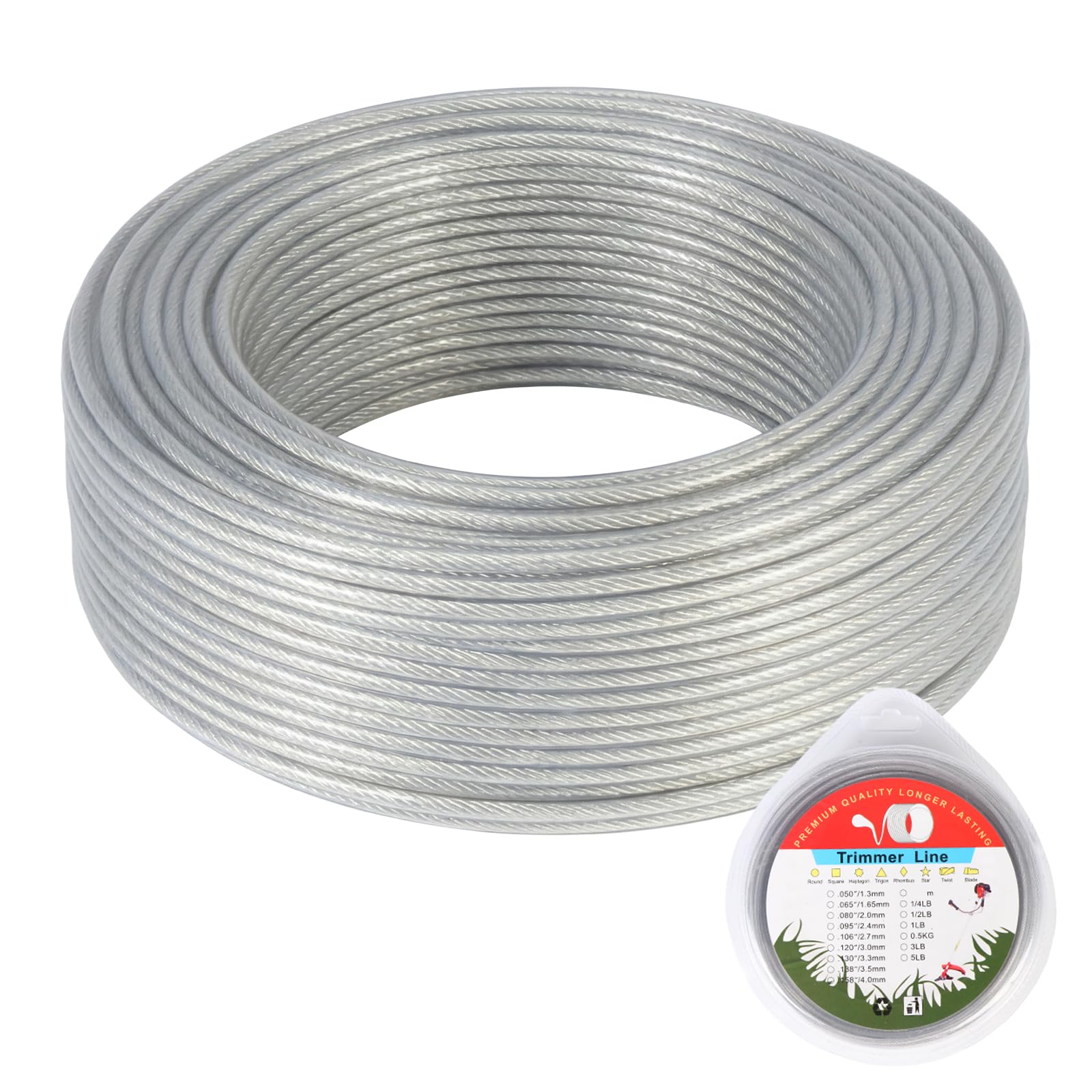 Hilo de acero para podadora de 2,4 mm x 30 m – Accesorio de cable para podadora de césped para eliminar malezas y hierba en el jardín