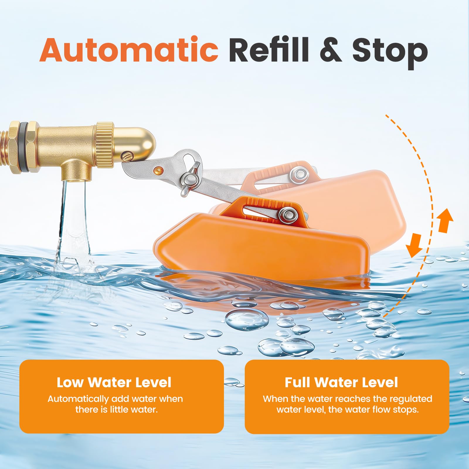 3/4" Schwimmerventil Aus Messing 3/4 Zoll Ventil mit Schwimmer mit verstellbarem Arm Auto Fill Feed Befeuchter Für Automatische Viehtränken Wassertank Aquarien (Orange)