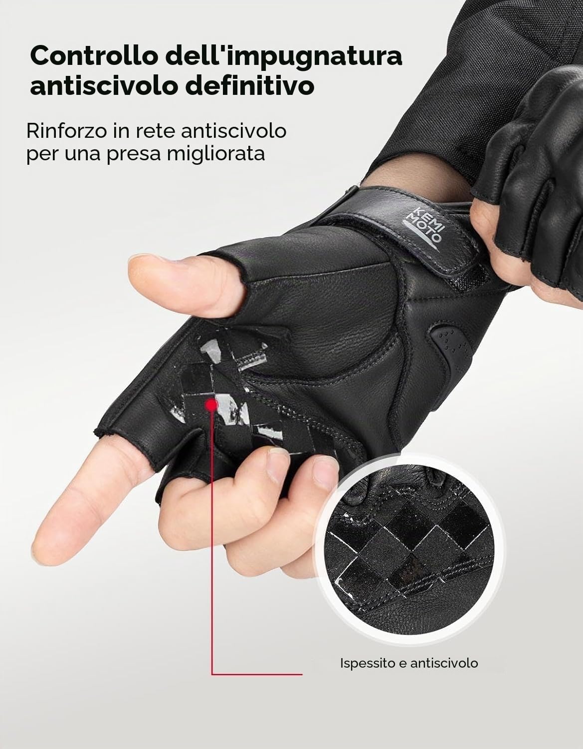 KEMIMOTO Guanti Moto a Dita Corte Uomo, Guanti Moto Estivi in Pelle Antiscivolo con Design a Cuciture Esterne, Adatti per Motociclo, Scooter, Ciclomotori, Quad, ATV