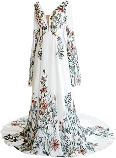Wedding Dresses 2025 Floral Embroidered V Neck Long Bridal Gown Boho Chiffon Beach Bridal Dress LXB997 - Buy now