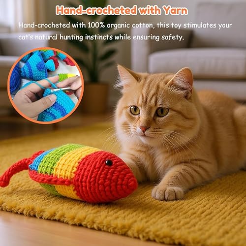 Miniatura 5 de Juguete de gato de pez de ganchillo a mano con hierba gatera y campana, juguetes interactivos naturales para gatos de interior, juguetes suaves de