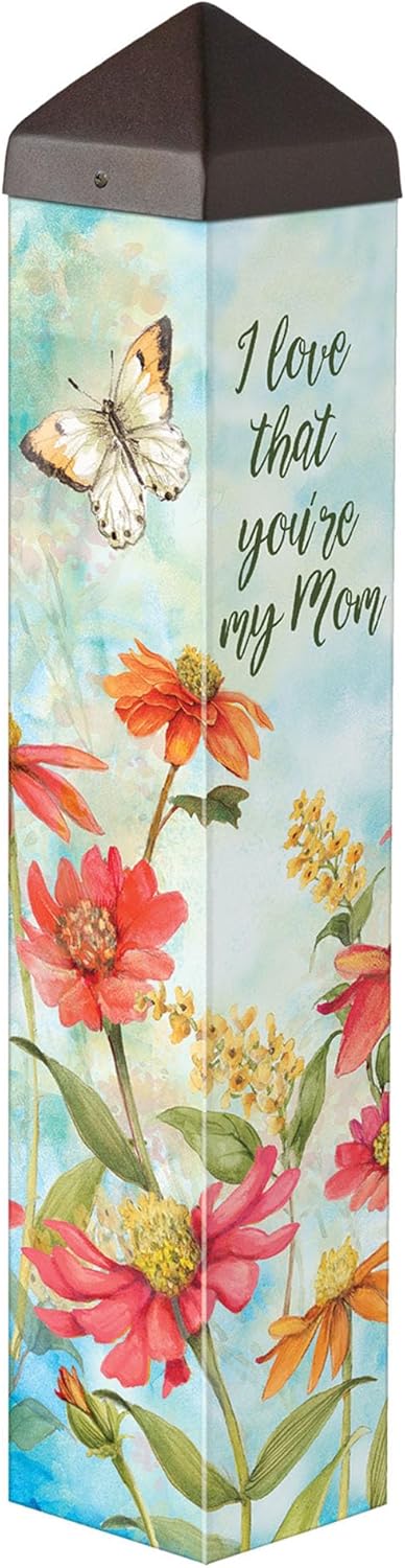 Studio M Art Pole, PVC Weather Resistant Pole with Vinyl Bowl 20 inches Tall Outdoor Decoration for Gardens, Patios, Yards, Landscaping and Birding Accessories, Love That You're My Mom