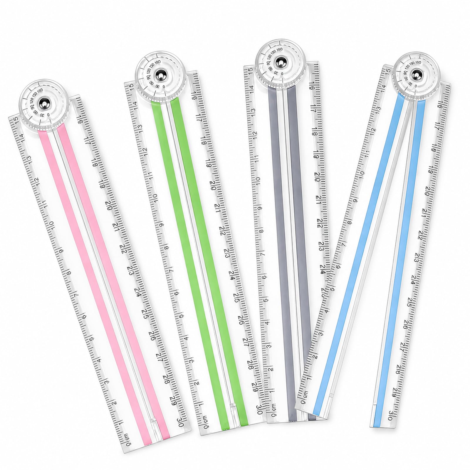 4 Folding Rulers with Transparent Design 30cm&15cm Flexible Measuring Tool