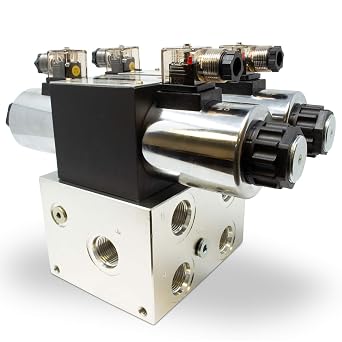 Electric Hydraulic Double Acting Directional Control Valve, 2 Spool, 25 GPM C Spool Closed Center 12 Volt