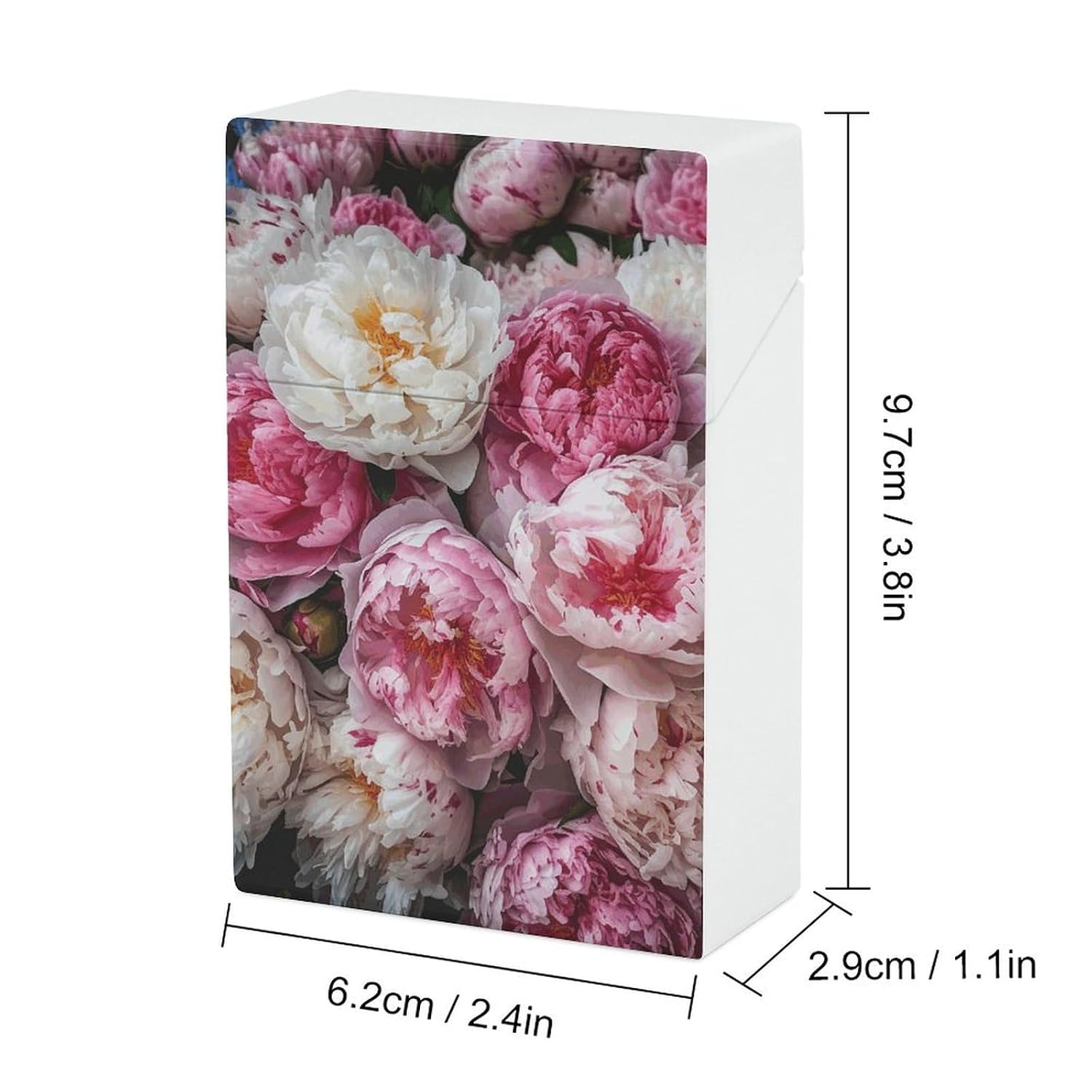Peach and White Peonies Cigarette Case for King Size Retro Holder Case with Exquisite Carved Patterns Box 20 Regular Size Cigarettes