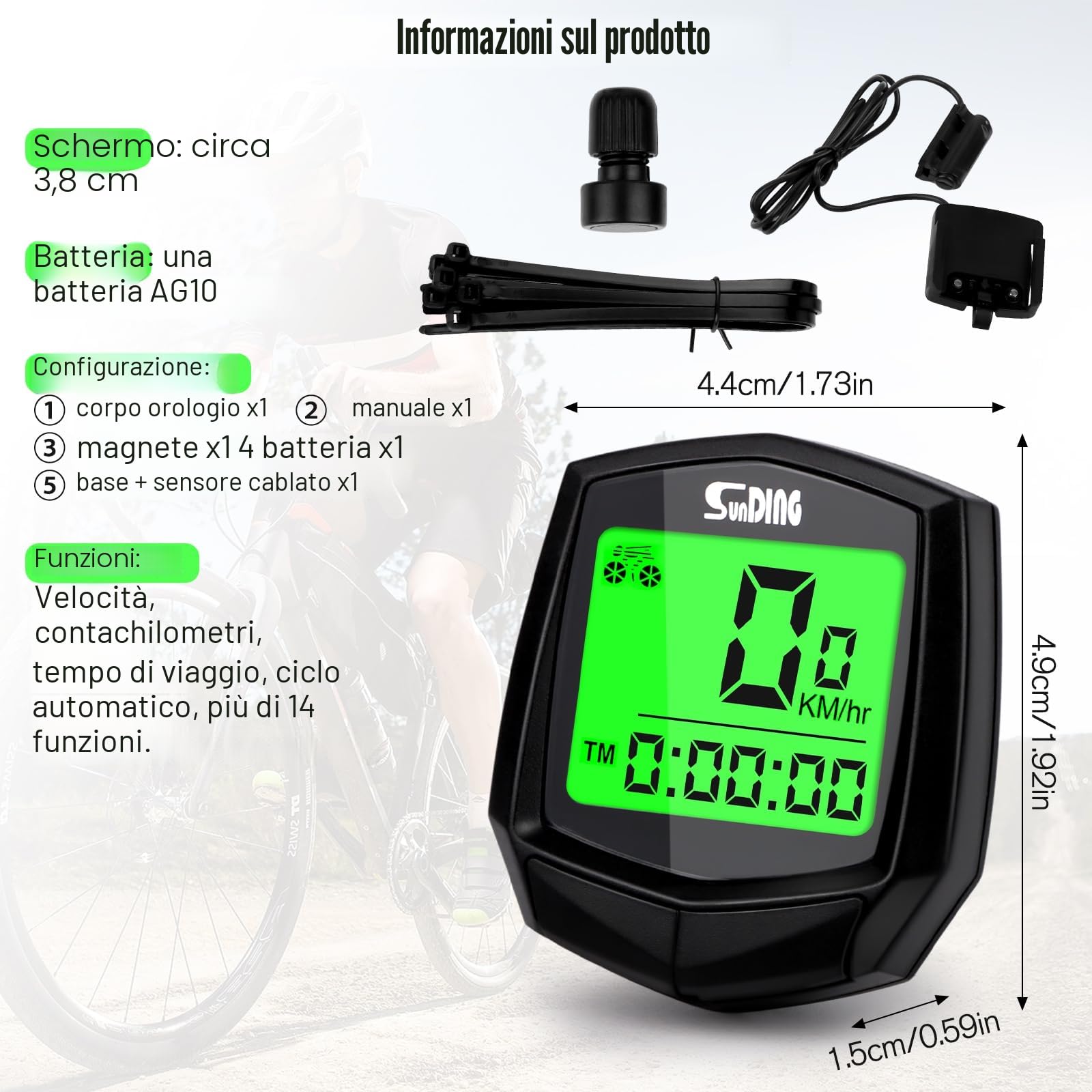 Tachimetro Computer Digitale per Bicicletta IP54 Impermeabile Display LCD HD Retroilluminato