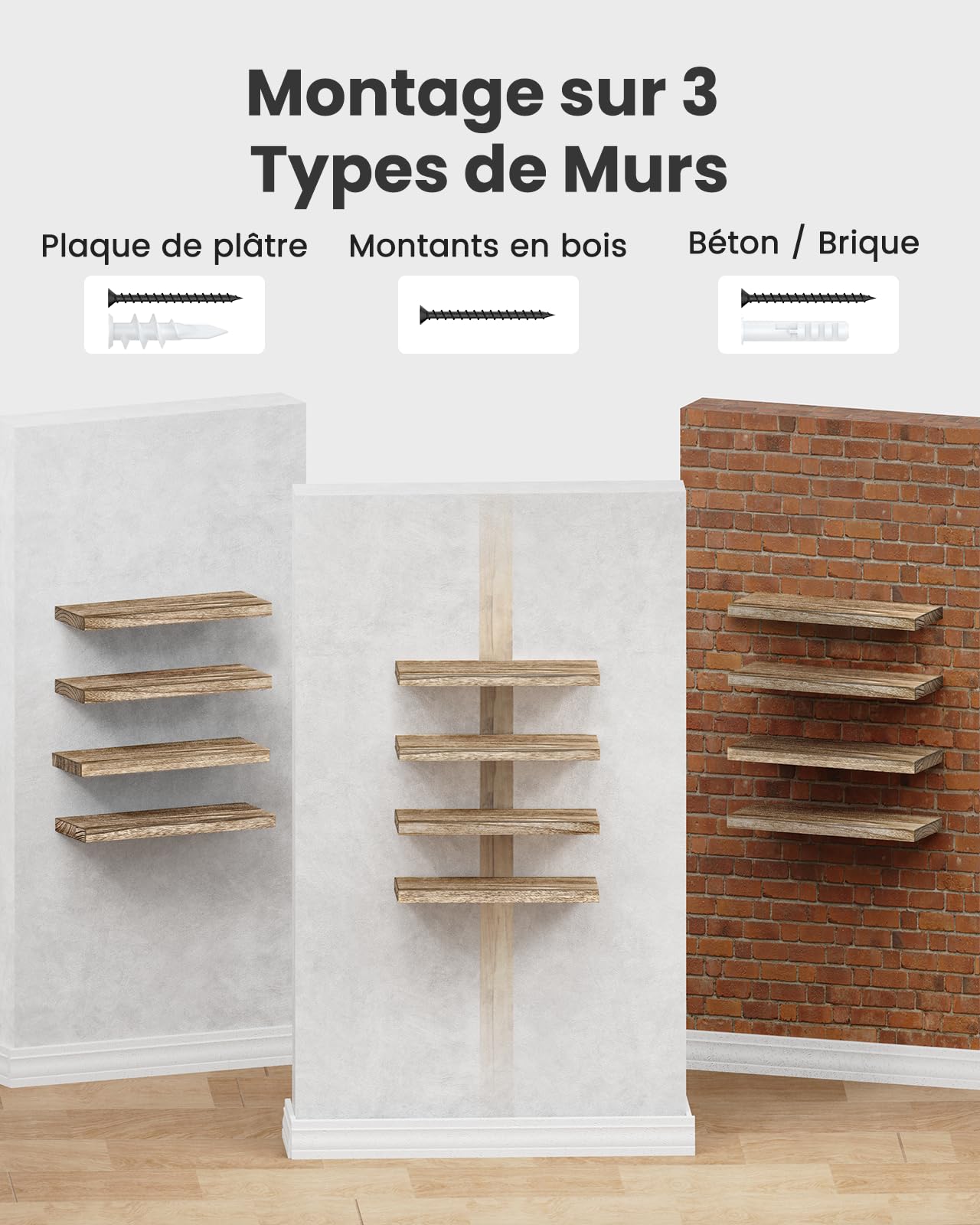 Amada Etagere Murale de Salon, Bois de Paulownia, Lot de 4, Brun Clair