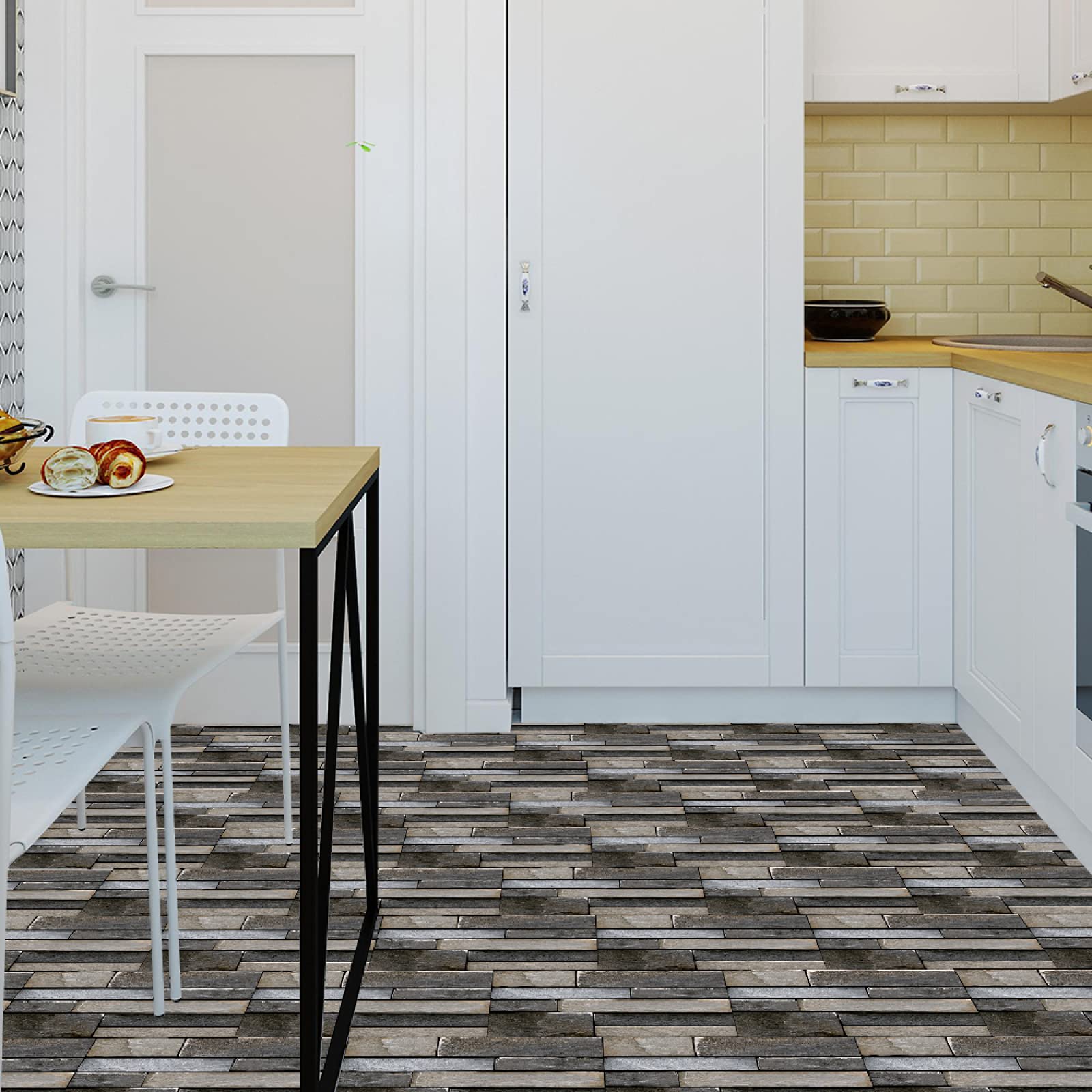 Baldosas Adhesivas Brillo Retro Marrón Gris Suelo Vinilo Autoadhesivo Vinilo Impermeables Panel Revestimiento Ducha para Baño Cocina Gabinete Muebles Decoración Azulejos Adhesivos 30x15cm /24 Piezas