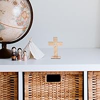 Vista 8 de SEWACC 20 cruces de madera para manualidades, pequeñas cruces de madera sin terminar, cruz católica de pie con bases, cruz de pared de madera