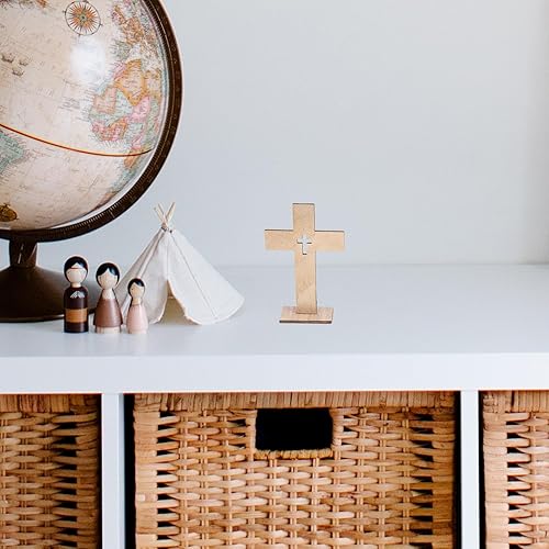 Miniatura 8 de SEWACC 20 cruces de madera para manualidades, pequeñas cruces de madera sin terminar, cruz católica de pie con bases, cruz de pared de madera con
