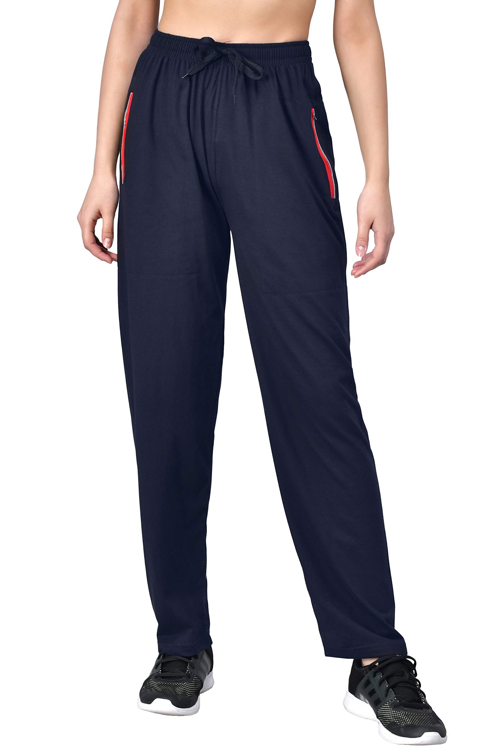 fflirtygo Women's Cotton Track Pants Joggers Leisure Wear Night Pajama Blue with Zip Pockets for Sports.-picture-53