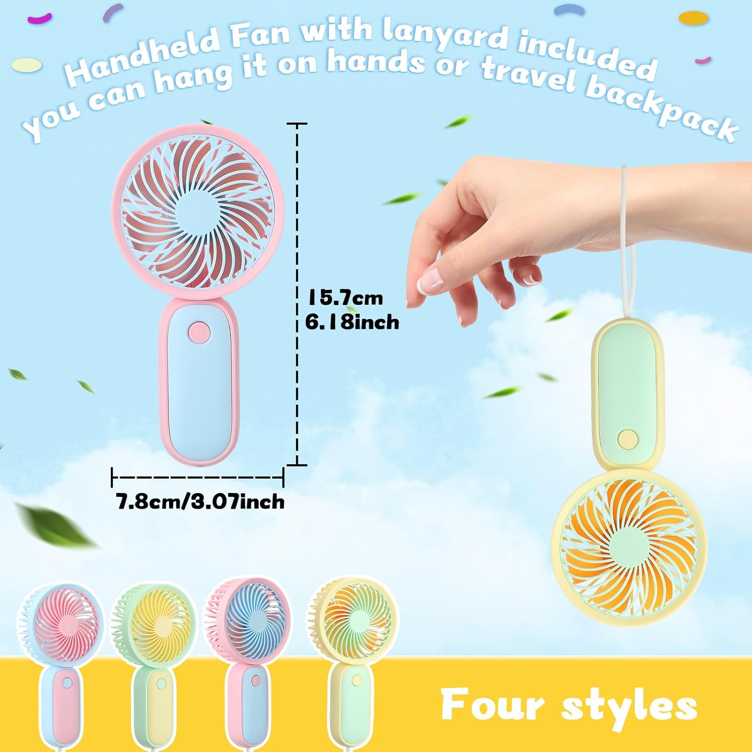 Mini Handheld Fan, USB Rechargeable Hand Held Fan Hanging Small Hand Travel Fans Portable Powerful Fans for Women Outdoor Travelling Indoor Home, 4 Colors(40 Pcs)