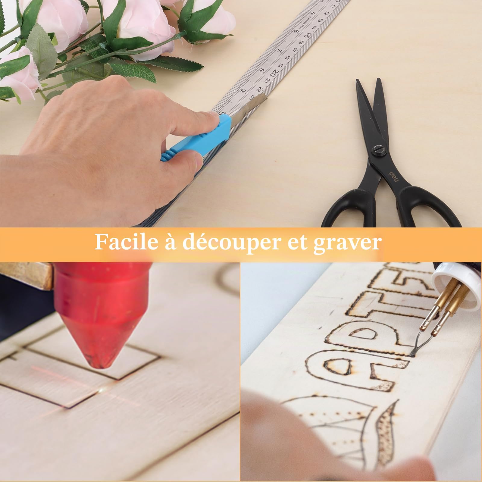 JMIATRY Lot de 15 Plaques de Contreplaqué 420x300x2 mm, Tilleul, Bois, Gravure Laser, Découpe Laser, Bricolage, Artisanat, Modèles, Peintures