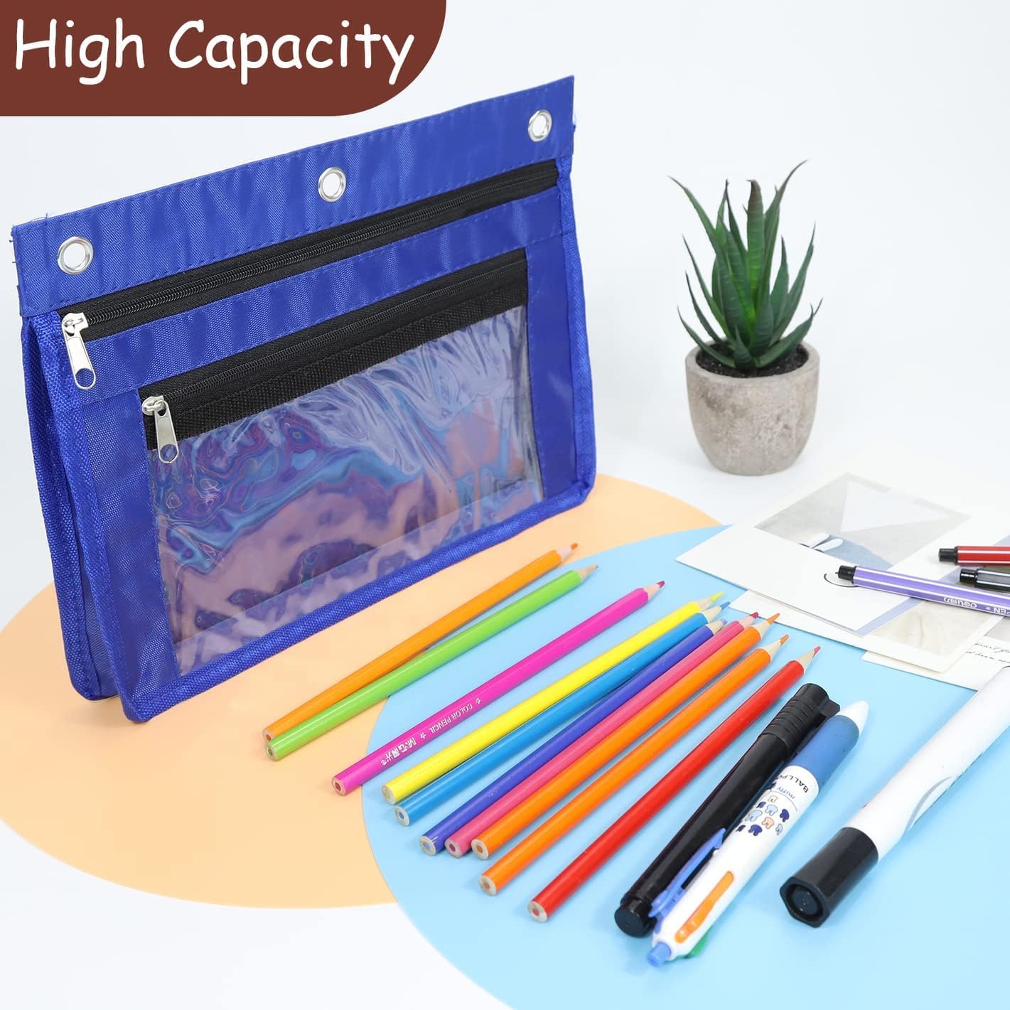YoeeJob 24pcs Astuccio Astuccio per 3 Anelli, tasche espandibili con cerniera, grande capacità, portapenne, astuccio con finestra trasparente, scuola, ufficio, organizer