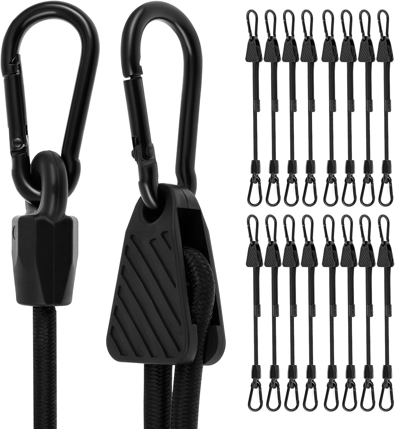 16 Pcs Heavy Duty Adjustable Bungee Cords with Hooks, 48" Super Elastic Carabiner Bungee Straps, Easy to Adjust from 7" to 48", UV Resistant & Versatile for Cargo, Bike, Camping, Tents, Truck, Carts