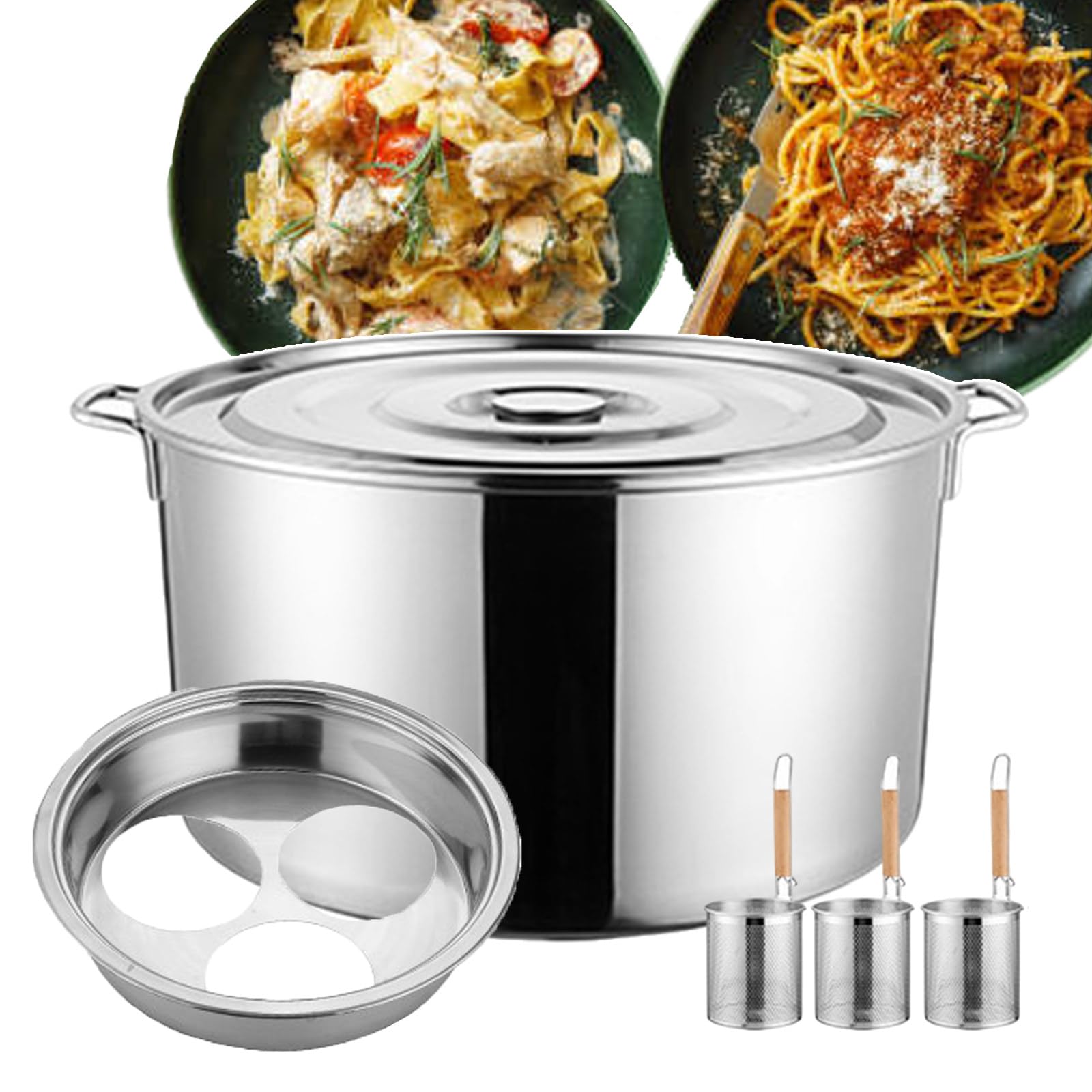 Cuiseur à spaghettis commercial, marmites à pâtes, marmites à nouilles, ustensiles de cuisine pour pâtes avec panier-filtre 3/4 - Conception à crochet humanisé, multi-usages dans un seul pot - 3/4 tro