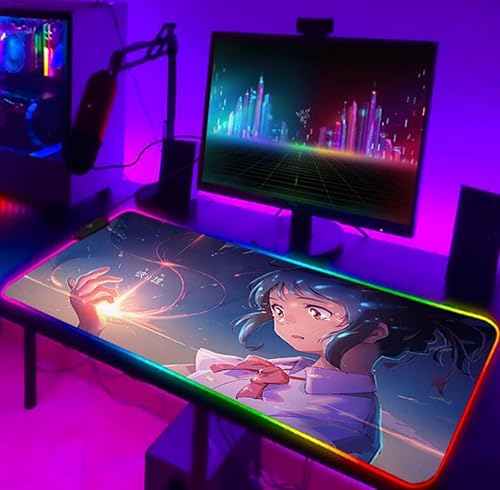 Mouse Pads LED Luminous Mause Pad Backlight RGB with Wire Desk Anime Gaming Pc Gamer Keyboard Deskpad Mouse Mat,900x400x4MM