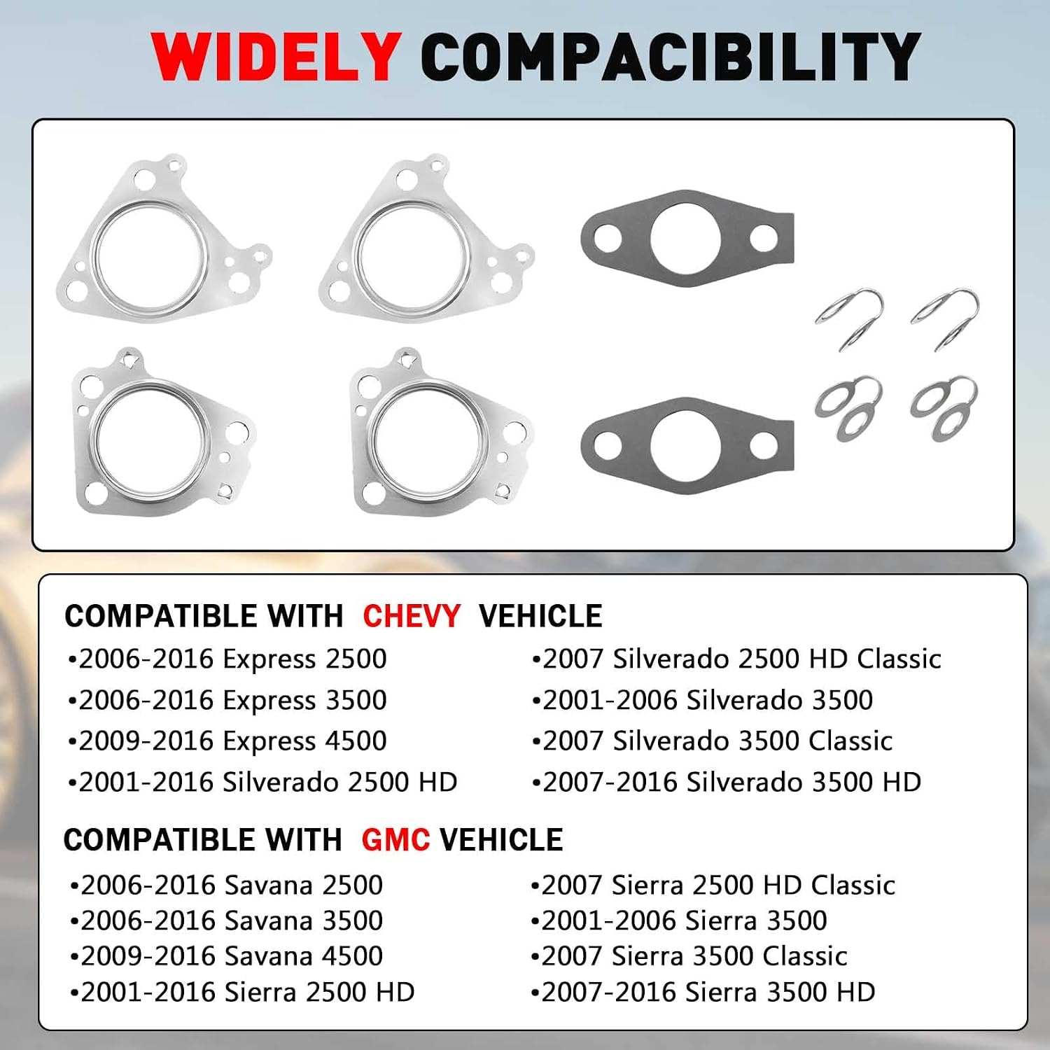 GS33954 Turbocharger Mounting Gasket Set, 10 Pcs Complete Turbo Exhaust Gasket Kit Compatible with Chevy GMC Vehicle 2001-2016 Silverado Sierra Express Savana 6.6L 32V Duramax Diesel