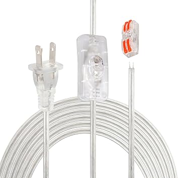 8FT Lamp Cord with Switch Replacement Lamp Cord Switch Set with Plug Clear 18AWG SPT-2 Wire ON Off Button Switches 2 Polarized Plug 8 Feet DIY Rewiring Repairing Wiring Electrical Light Cords