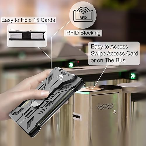 Vista 4 de Billetera metálica para hombre con clip para dinero cartera delgada minimalista delgada para hombre, billetera táctica de aluminio, cartera