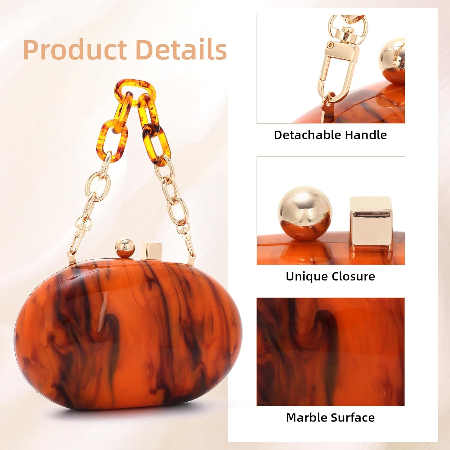 Oweisong Acrylic Clutch Purse for Women Marbel Shell Clutch Wedding Evening Bags Pearl Beaded Shoulder Handbag