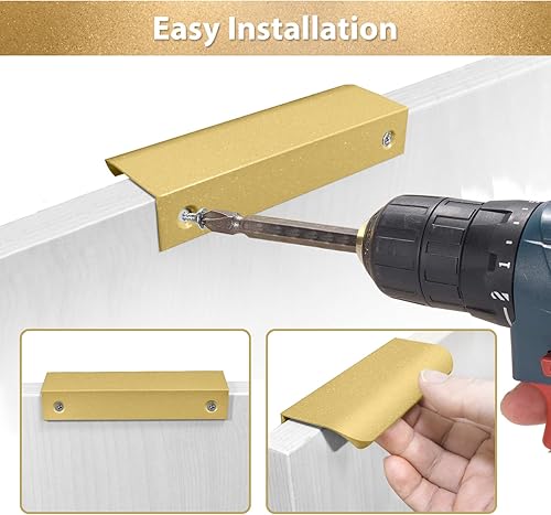 Miniatura 4 de Paquete de 10 tiradores ocultos de aluminio de 4.016 in4 pulgadas para puertas y cajones de cocina del hogar, incluye tornillos, negro mate (oro