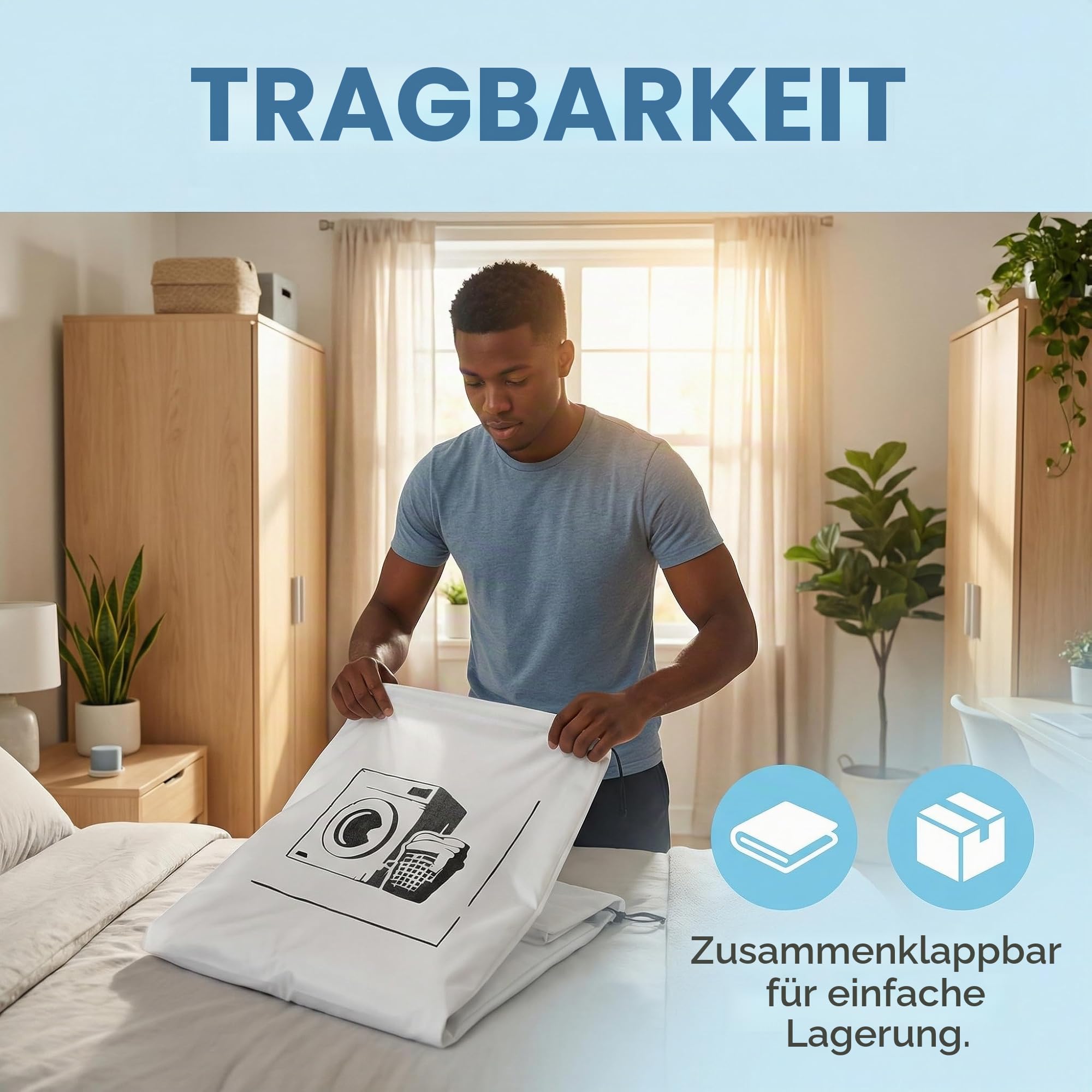 Wäschesack aus Baumwollleinen, strapazierfähig, sehr langlebig, Spielzeug-Aufbewahrungstasche, schmutzige Kleidung, Kordelzug mit Kordelverschluss (Weiß)
