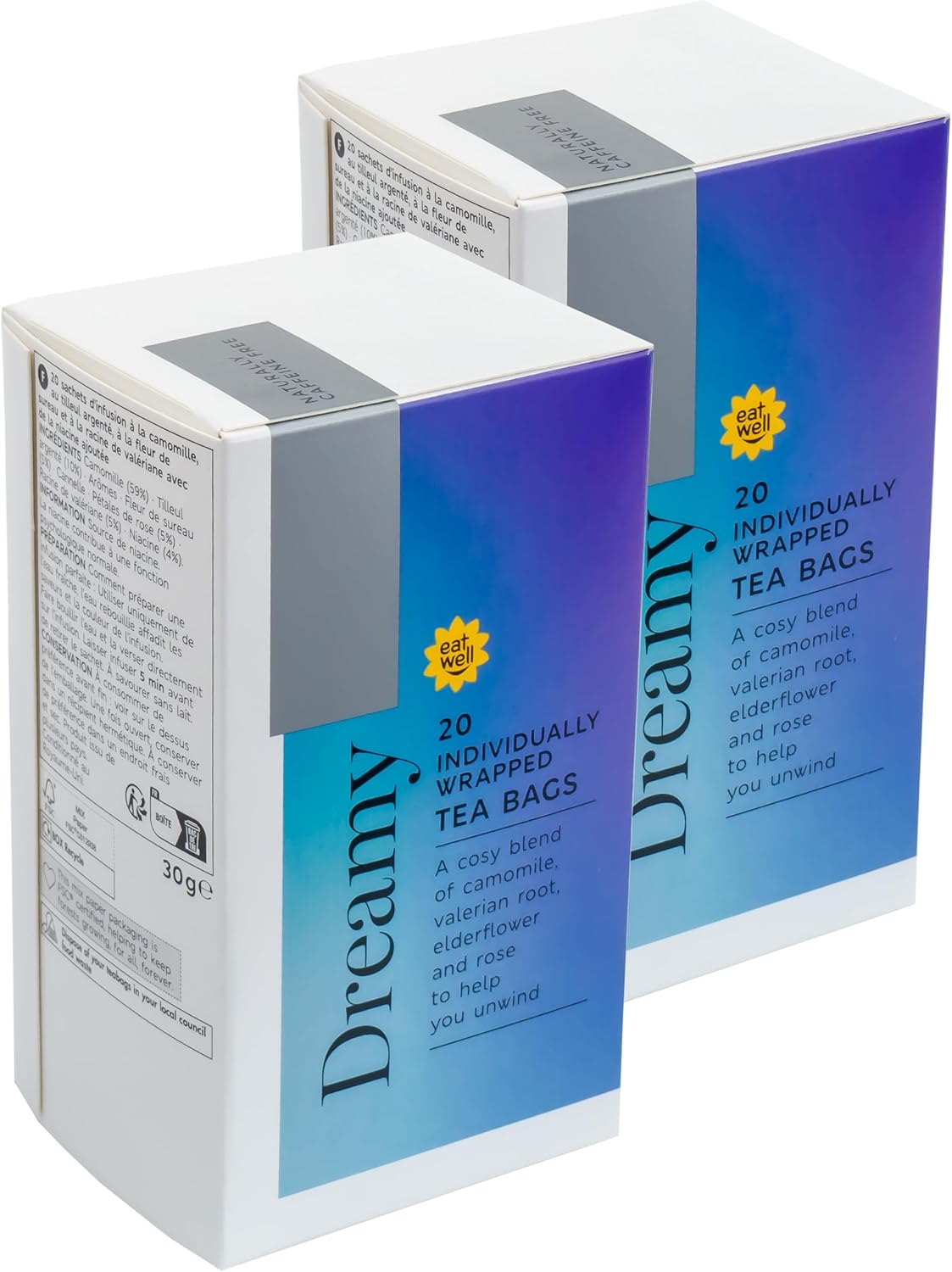 40 x Premium Dreamy Camomile, Silver Lime, Elderflower & Valerian Root Herbal Teabags, 40 Bags (2 x 20pk), Vegan