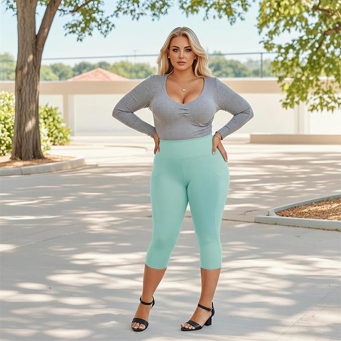 Leggings Capri Talla Grande MOREFEEL Mujer Verde XL-4XL miniatura 4